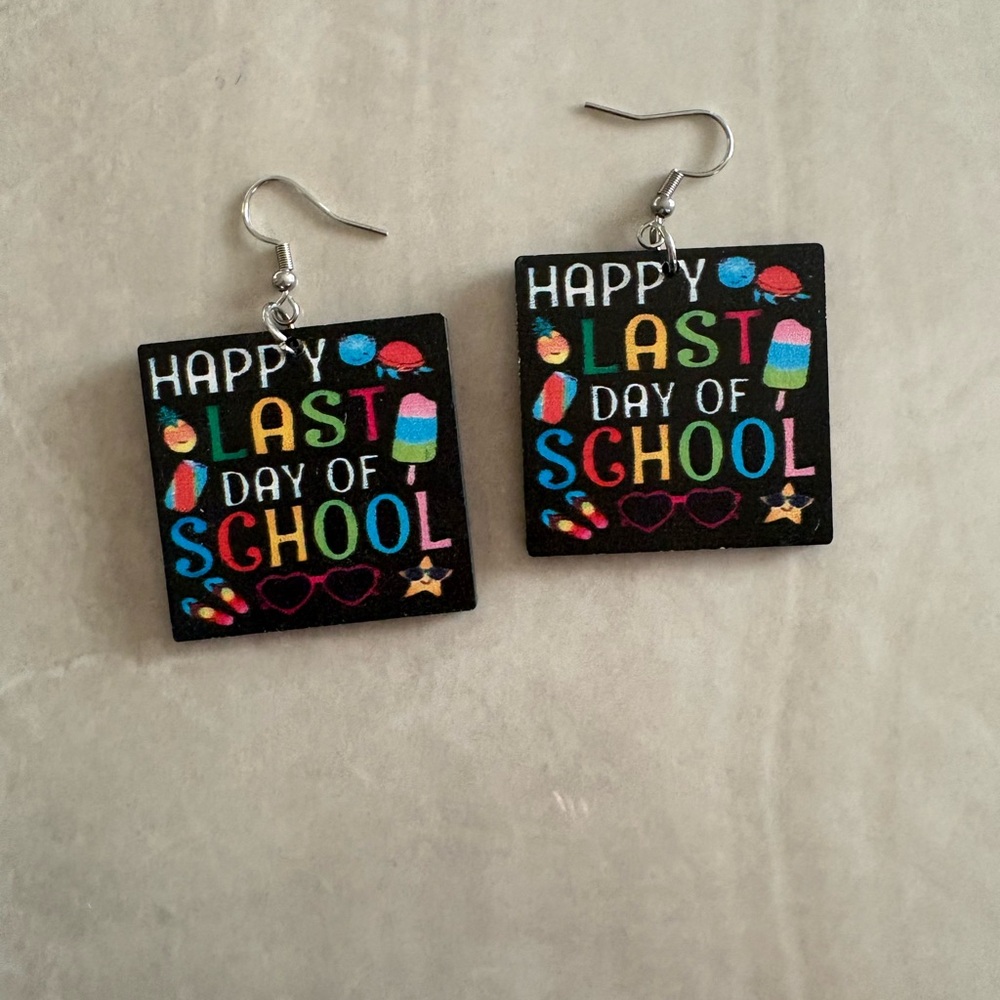 Happy Last Day of School Earrings - Black Colorful Design